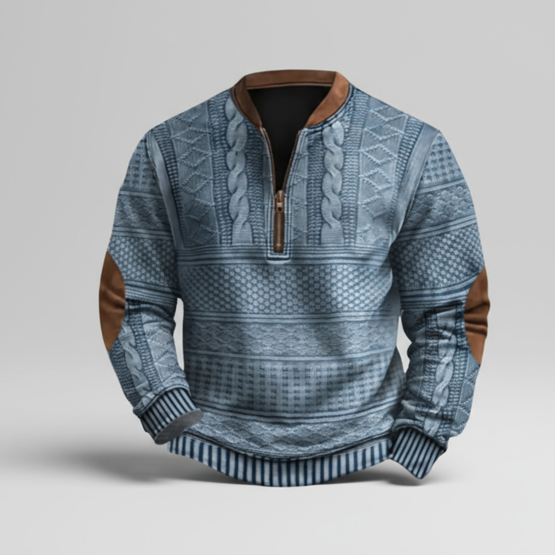 Men’s Sweater | Textured Pullover with Short Zip
